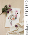 Workspace. Exotic flowers and flamingo painted 37101849