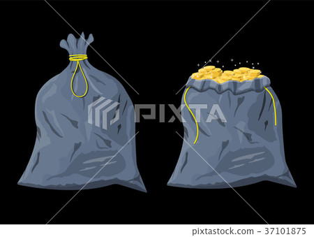Bag with gold coins. Cloth fabric money bag. Bag with gold coins. Cloth fabric money bag. 37101875
