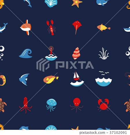 Seamless pattern ocean or sea with with animals - Stock Illustration ...
