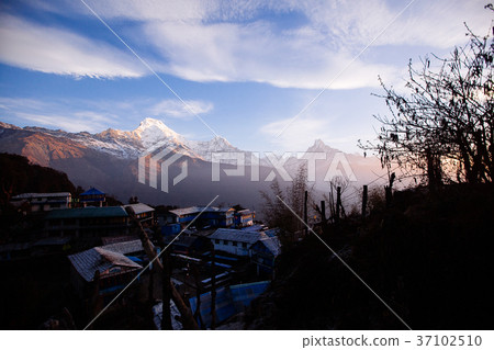 Sunrise in Annapurna area mountains in the Himalay Sunrise in Annapurna area mountains in the Himalay 37102510