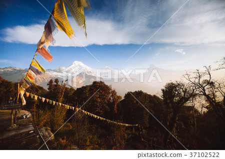 Sunrise in Annapurna area mountains in the Himalay 37102522
