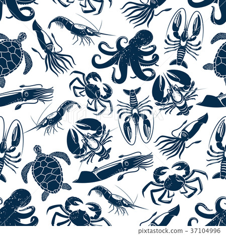 Vector seamless pattern sea animals fishing catch Vector seamless pattern sea animals fishing catch 37104996