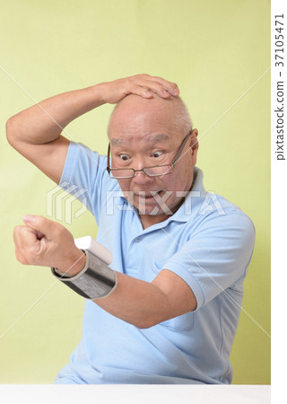 Surprised senior measuring blood pressure Surprised senior measuring blood pressure 37105471