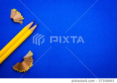 the Yellow pencil on bright blue background the Yellow pencil on bright blue background 37108663