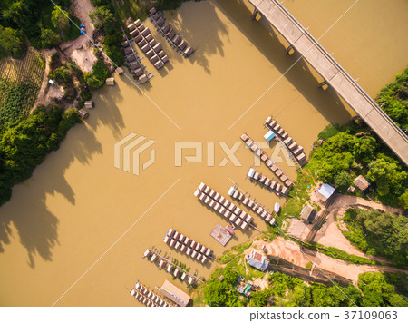Aerial view of Bamboo raft Aerial view of Bamboo raft 37109063