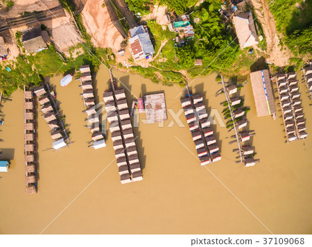 Aerial view of Bamboo raft Aerial view of Bamboo raft 37109068