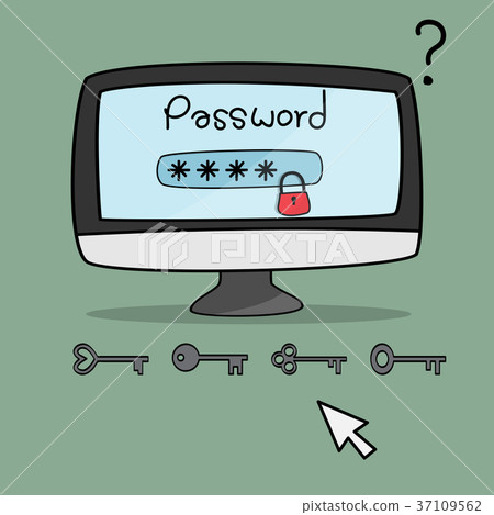desktop computer with password notification locked 37109562