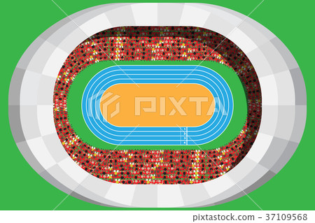 athletics stadium with full attendance in top view 37109568