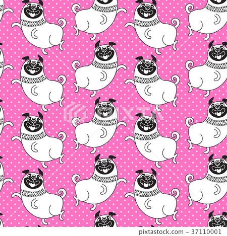 Funny pugs seamless pattern. Vector background - Stock Illustration ...