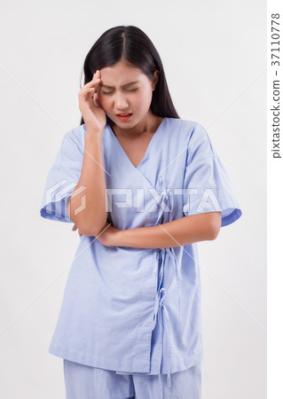 woman patient suffering from headache, pain woman patient suffering from headache, pain 37110778