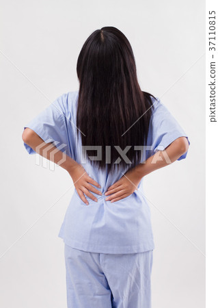 woman patient suffering from back pain, backbone disc or spinal 37110815