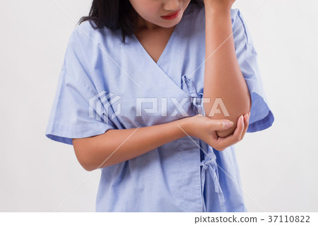 woman suffering from elbow joint pain, arthritis, gout 37110822