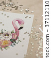 Exotic flowers and flamingo painted with 37112110