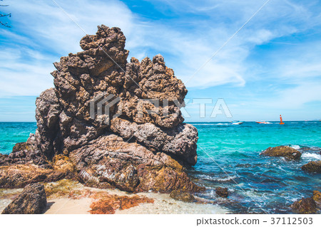 Beautiful rocky beach  by the sea. 37112503