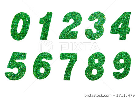 set of Green glitter number isolated. For design 37113479