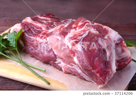 pork neck chop meat with parsley herb leaves pork neck chop meat with parsley herb leaves 37114206