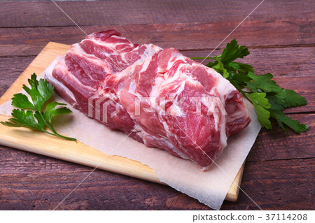 pork neck chop meat with parsley herb leaves pork neck chop meat with parsley herb leaves 37114208