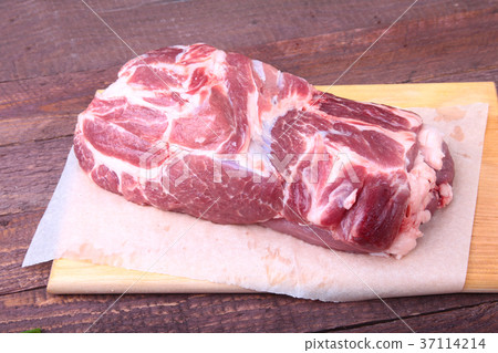 pork neck chop meat with parsley herb leaves pork neck chop meat with parsley herb leaves 37114214