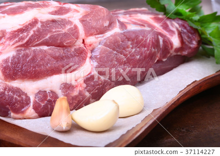pork neck chop meat with parsley herb leaveses pork neck chop meat with parsley herb leaveses 37114227