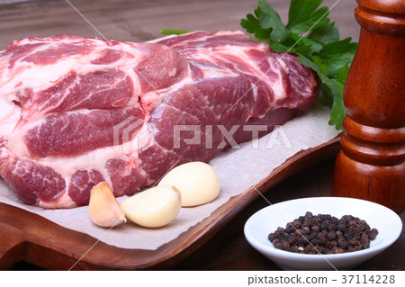 pork neck chop meat with parsley herb leaveses pork neck chop meat with parsley herb leaveses 37114228