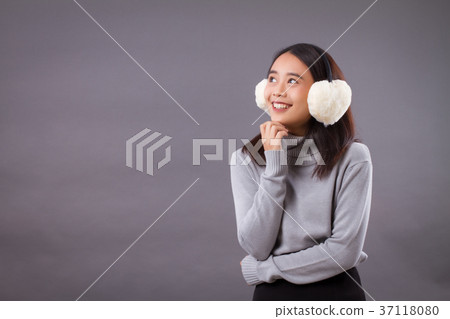 happy asian woman looking up happy asian woman looking up 37118080