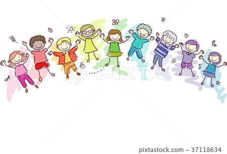 Stickman Kids Rainbow Children Illustration 37118634