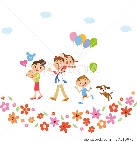 Family taking a walk in a flower 37119073