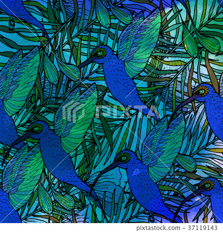 Watercolor textured pattern. Tropical background Watercolor textured pattern. Tropical background 37119143