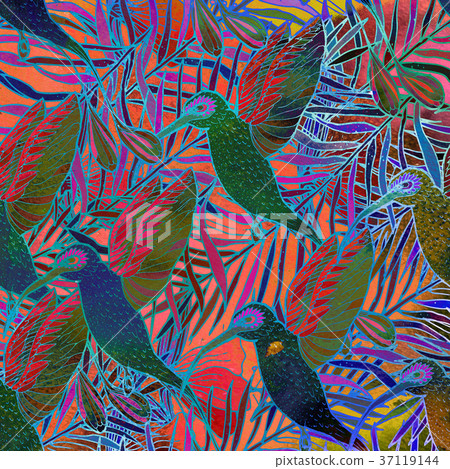 Watercolor textured pattern. Tropical background Watercolor textured pattern. Tropical background 37119144