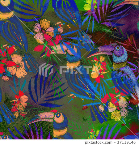 Watercolor textured  pattern. Tropical background. 37119146