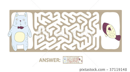 Children's maze with cat and fish. Puzzle game for 37119148
