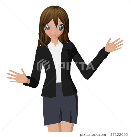 西裝女性燙髮2DCG插圖素材 37122093
