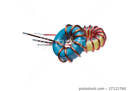 Close up inductor copper coils isolated on white 37122768
