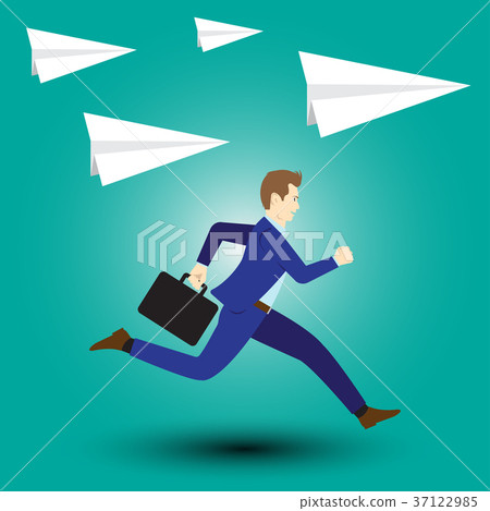 Businessman Running Along With Paper Rockets Businessman Running Along With Paper Rockets 37122985