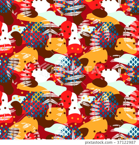 Camouflage spots and fern leaves red seamless Camouflage spots and fern leaves red seamless 37122987