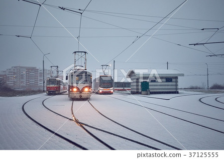 Trams in heavy snowfall 37125555