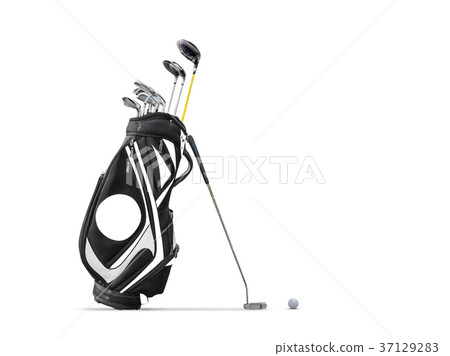 Golf equipment golf ball and golf bag isolated Golf equipment golf ball and golf bag isolated 37129283