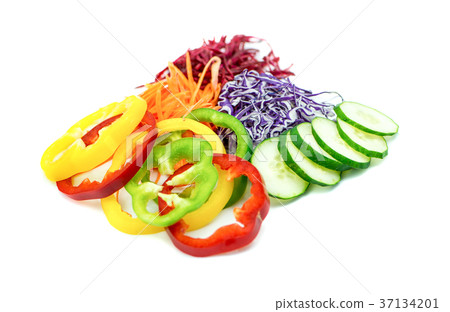 Sliced vegetables on white 37134201