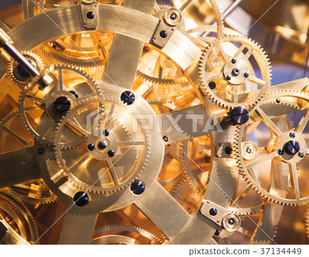 Clock mechanism, fragment with many gears 37134449