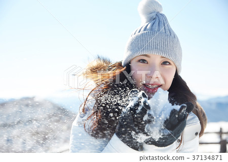 女人，冬天，雪，山 37134871