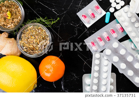 Natural medicine vs conventional medicine concept. Natural medicine vs conventional medicine concept. 37135731