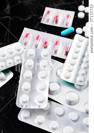 Pills. Medicine Pills in blister pack. Tablets and Pills. Medicine Pills in blister pack. Tablets and 37135733