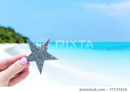 Stars decorations in hand, greeting card 37135828