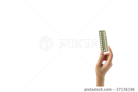 Asian woman holding pack of contraceptive pills Asian woman holding pack of contraceptive pills 37136196