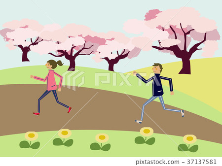 A person to marathon. Spring landscape. Sports illustration. A person to marathon. Spring landscape. Sports illustration. 37137581