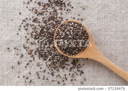 Chia seeds in wooden spoon 37138479