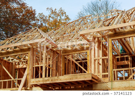 A stick built house under construction A stick built house under construction 37141123