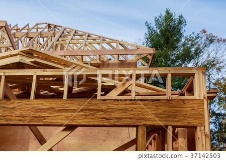 New build roof wooden home construction framing New build roof wooden home construction framing 37142503