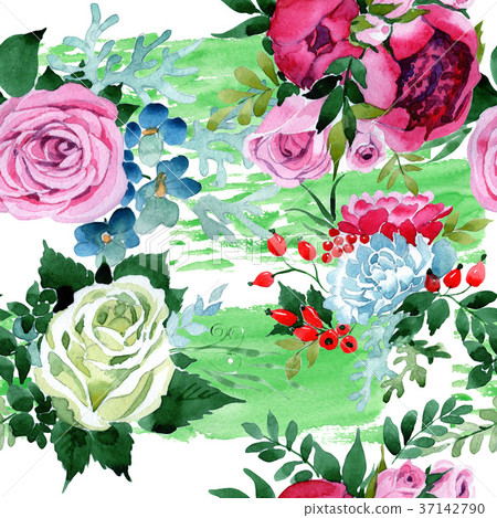 Bouquet flower pattern in a watercolor style. 37142790