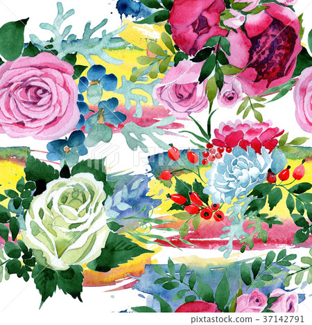 Bouquet flower pattern in a watercolor style. 37142791